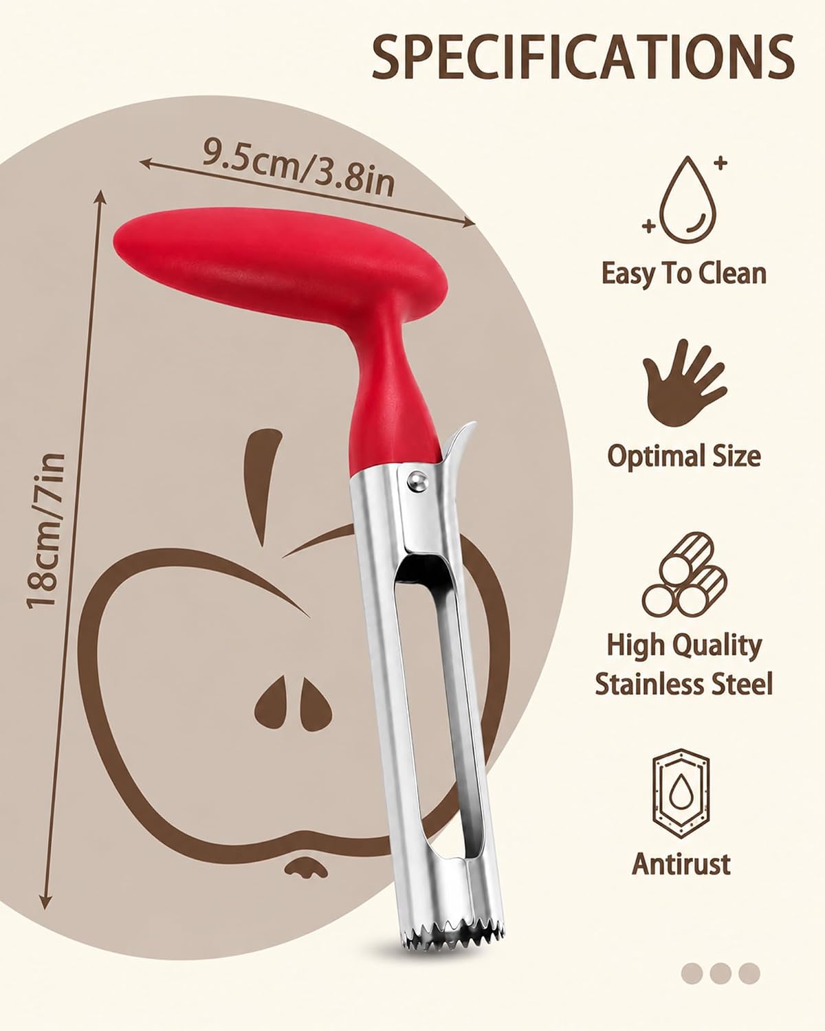 Premium Apple Corer Tool - Easy to Use & Clean, Ultra Sharp, Sturdy Ergonomic Handle - Durable Corer Remover for Baking & More (Gray)