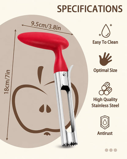 Premium Apple Corer Tool - Easy to Use & Clean, Ultra Sharp, Sturdy Ergonomic Handle - Durable Corer Remover for Baking & More (Gray)
