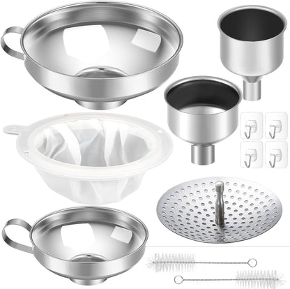 12 Pcs Stainless Steel Canning Funnels for Wide Mouth Mason Jars, Set with Strainer