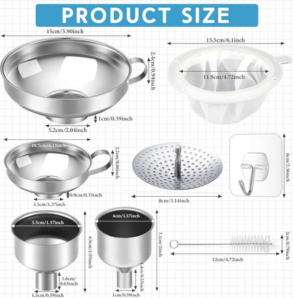 12 Pcs Stainless Steel Canning Funnels for Wide Mouth Mason Jars, Set with Strainer