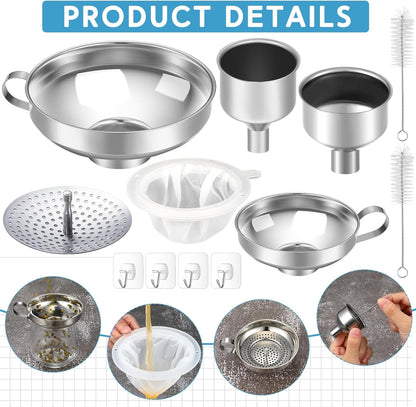12 Pcs Stainless Steel Canning Funnels for Wide Mouth Mason Jars, Set with Strainer