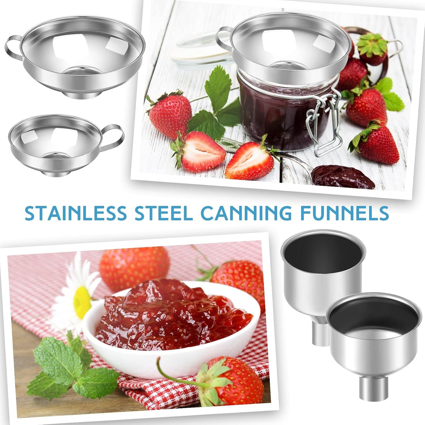 12 Pcs Stainless Steel Canning Funnels for Wide Mouth Mason Jars, Set with Strainer
