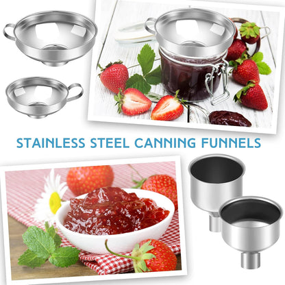 12 Pcs Stainless Steel Canning Funnels for Wide Mouth Mason Jars, Set with Strainer