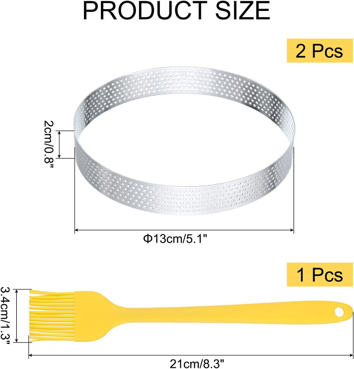 2pcs Perforated Cake Rings 5.9 Inch Stainless Steel Round Cake Mousse Ring Molds with Brush for Baking Cake Dessert Pastry Making, Silver Tone