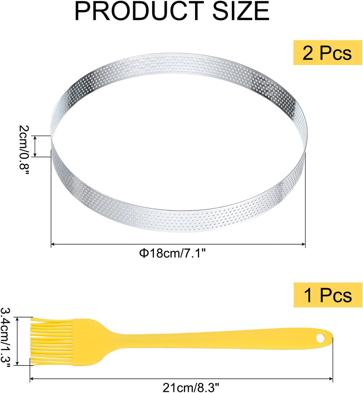 2pcs Perforated Cake Rings 5.9 Inch Stainless Steel Round Cake Mousse Ring Molds with Brush for Baking Cake Dessert Pastry Making, Silver Tone