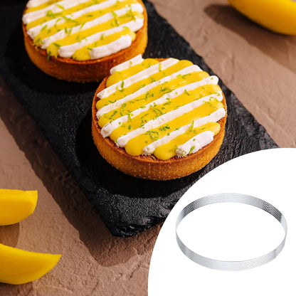 2pcs Perforated Cake Rings 5.9 Inch Stainless Steel Round Cake Mousse Ring Molds with Brush for Baking Cake Dessert Pastry Making, Silver Tone