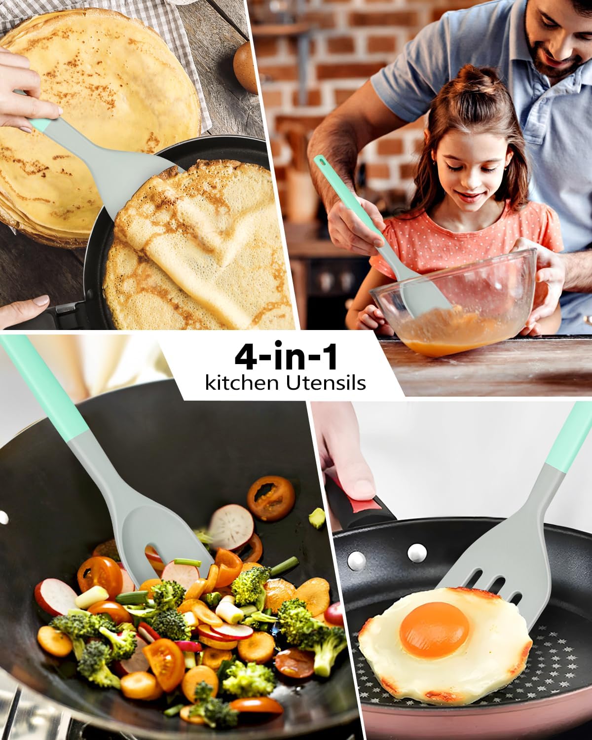 4-Pack Silicone Spatula Set, 600°F Heat Resistant, Ergonomic Grip