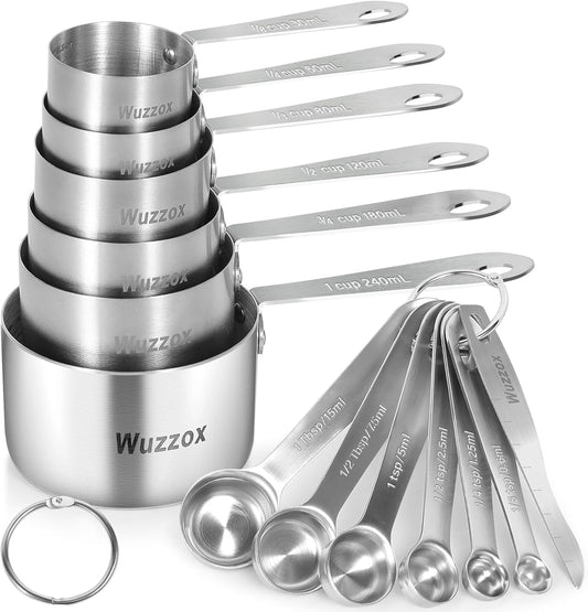 Stainless Steel Measuring Cups & Spoons Set of 13, Stackable Metal Measuring Cups & Spoons, Kitchen Gadgets for Cooking & Baking