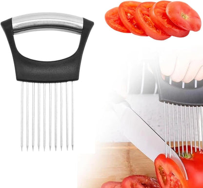 Onion Holder for Slicing, Stainless Steel Onion Slice Holder Lemon Slicer Cutter for Slicing, Multi-Use Vegetable Chopper for Onions Tomatoes Avocados Potato Meat Lemon, Food Slicing Assistant