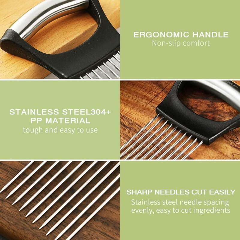 Onion Holder for Slicing, Stainless Steel Onion Slice Holder Lemon Slicer Cutter for Slicing, Multi-Use Vegetable Chopper for Onions Tomatoes Avocados Potato Meat Lemon, Food Slicing Assistant