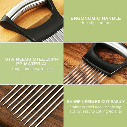 Onion Holder for Slicing, Stainless Steel Onion Slice Holder Lemon Slicer Cutter for Slicing, Multi-Use Vegetable Chopper for Onions Tomatoes Avocados Potato Meat Lemon, Food Slicing Assistant