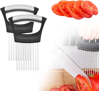 Onion Holder for Slicing, Stainless Steel Onion Slice Holder Lemon Slicer Cutter for Slicing, Multi-Use Vegetable Chopper for Onions Tomatoes Avocados Potato Meat Lemon, Food Slicing Assistant