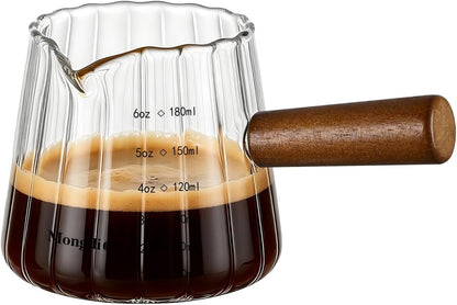 6OZ Espresso Shot Cup, Espresso Cup with Wooden Handle, Espresso Measuring Cup with Dual Scale Markings, Coffee Bar Essentials for Coffee, Milk
