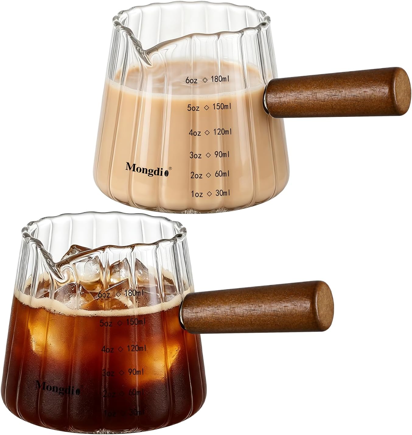 6OZ Espresso Shot Cup, Espresso Cup with Wooden Handle, Espresso Measuring Cup with Dual Scale Markings, Coffee Bar Essentials for Coffee, Milk