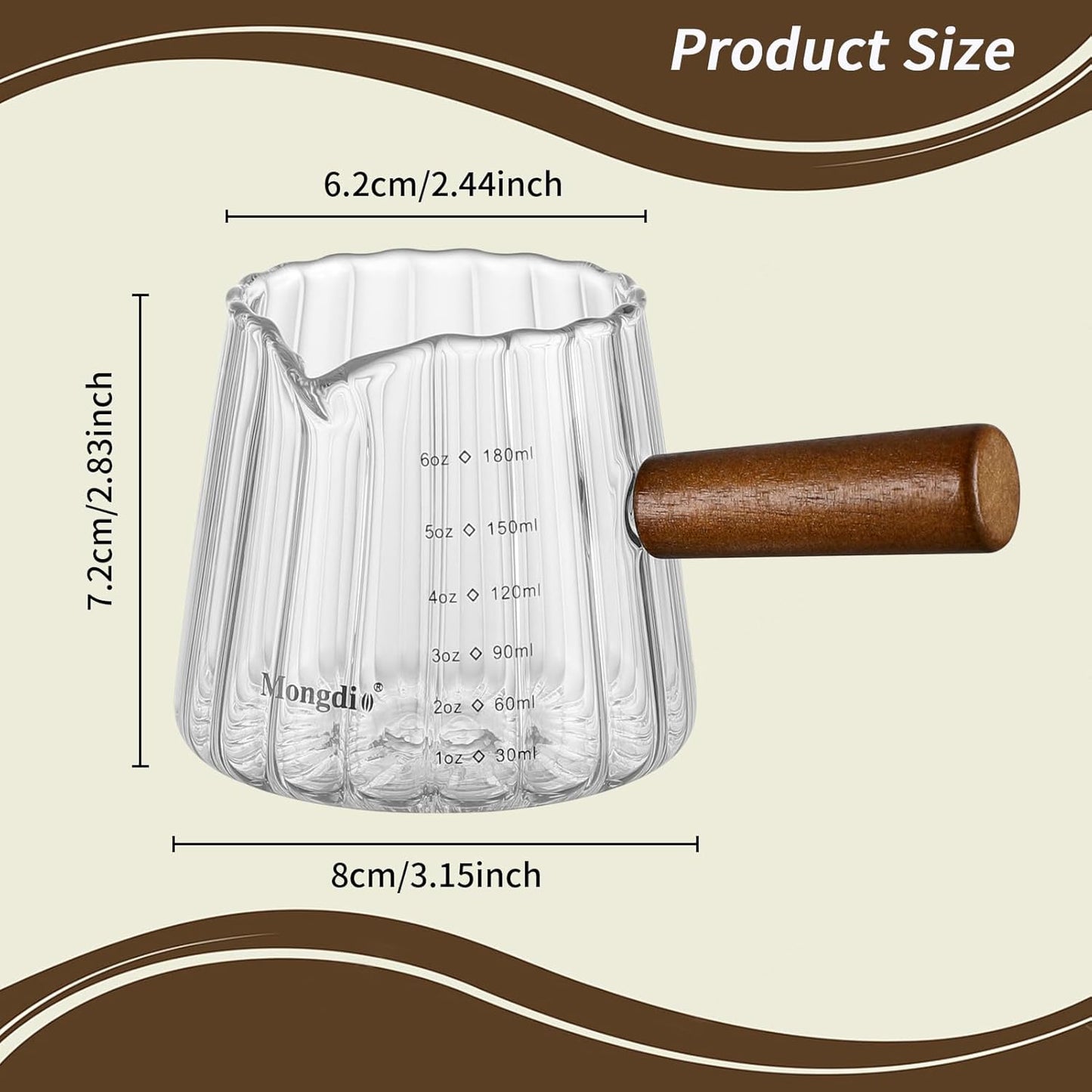 6OZ Espresso Shot Cup, Espresso Cup with Wooden Handle, Espresso Measuring Cup with Dual Scale Markings, Coffee Bar Essentials for Coffee, Milk