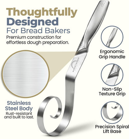 Seamless Dough Whisk, Stainless Steel Danish Dough Wisk, 9" Bread Whisk for Sourdough, Cookies, Pizza, Pastry, Dishwasher Safe Dough Hook