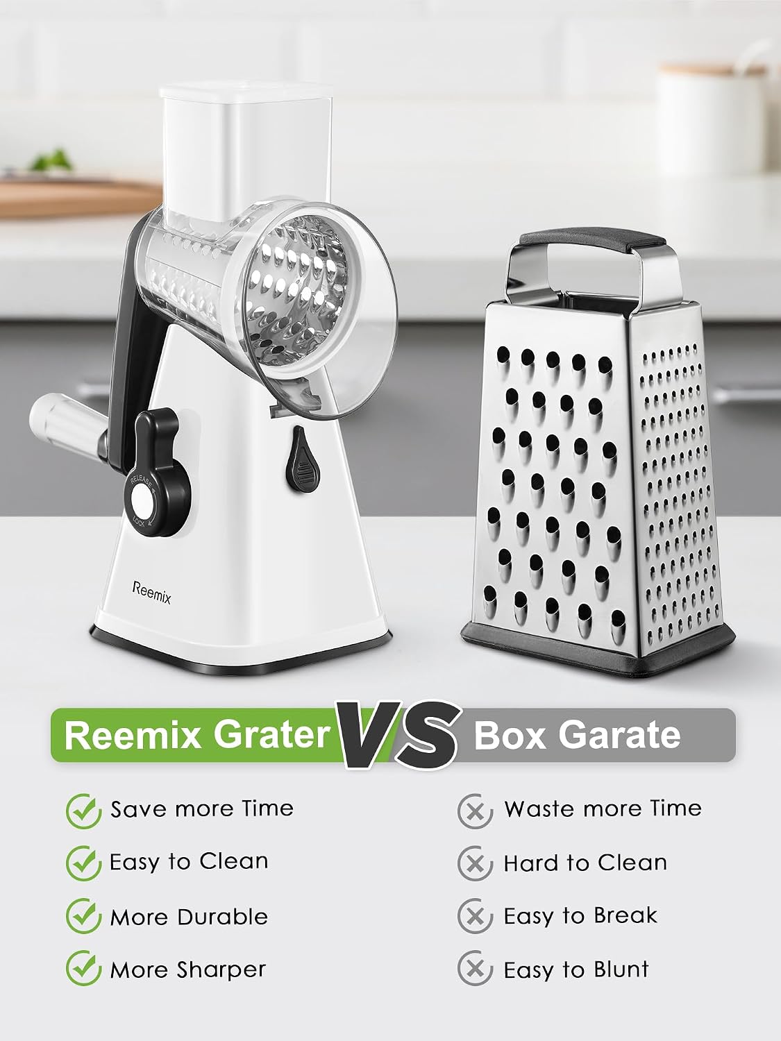 Rotary Cheese Grater with Handle, Vegetable Cheese Grater