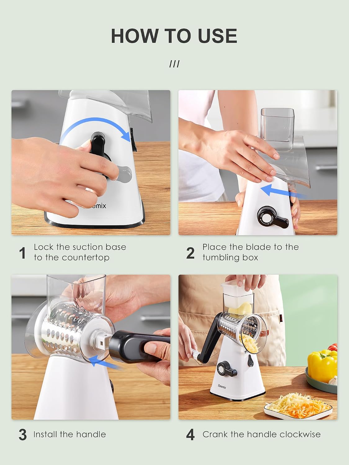 Rotary Cheese Grater with Handle, Vegetable Cheese Grater