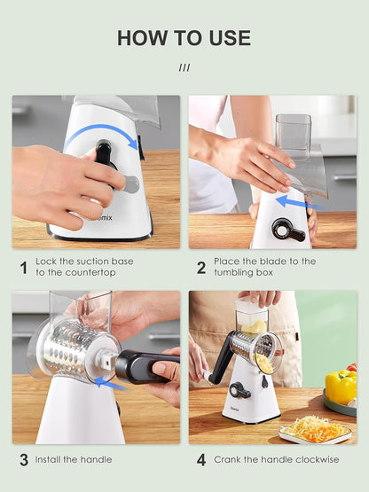 Rotary Cheese Grater with Handle, Vegetable Cheese Grater