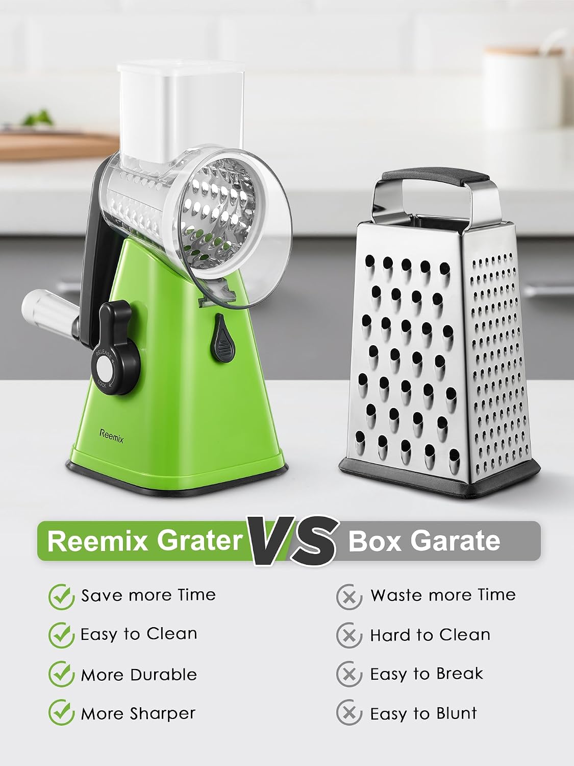 Rotary Cheese Grater with Handle, Vegetable Cheese Grater