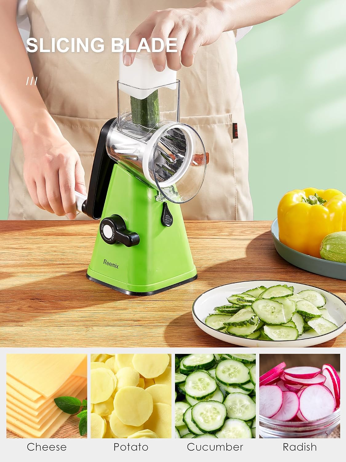 Rotary Cheese Grater with Handle, Vegetable Cheese Grater