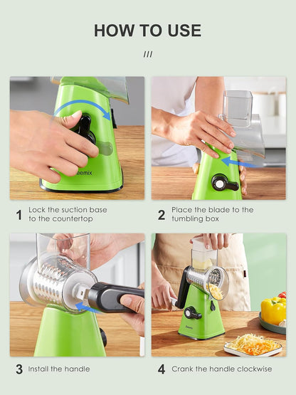 Rotary Cheese Grater with Handle, Vegetable Cheese Grater