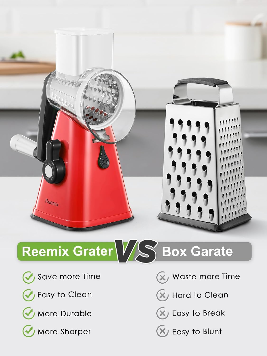 Rotary Cheese Grater with Handle, Vegetable Cheese Grater