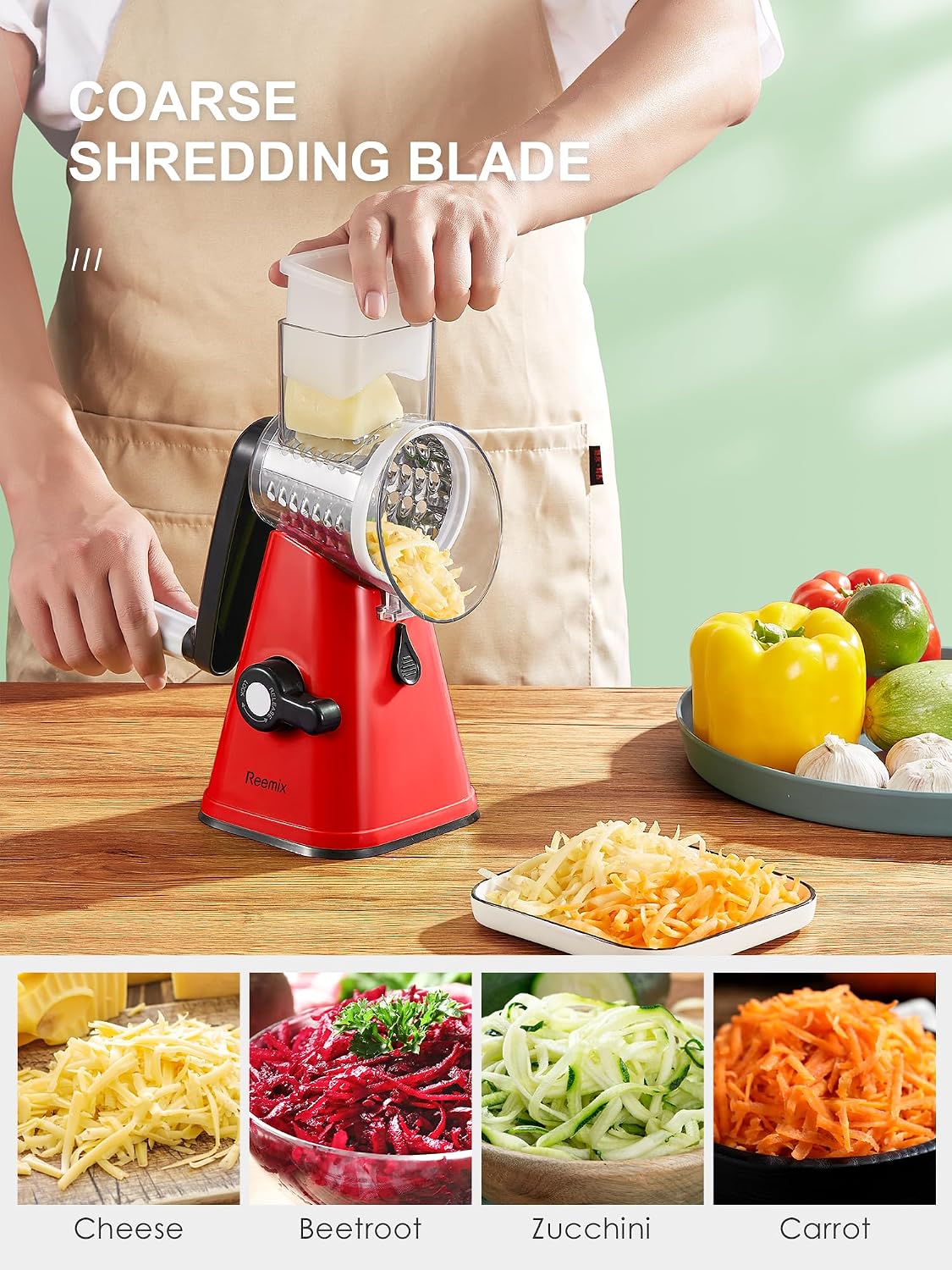 Rotary Cheese Grater with Handle, Vegetable Cheese Grater