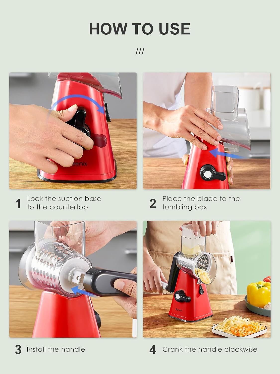 Rotary Cheese Grater with Handle, Vegetable Cheese Grater