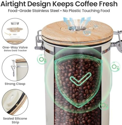 Coffee Canister, Airtight Stainless Steel Food Storage Container,16OZ