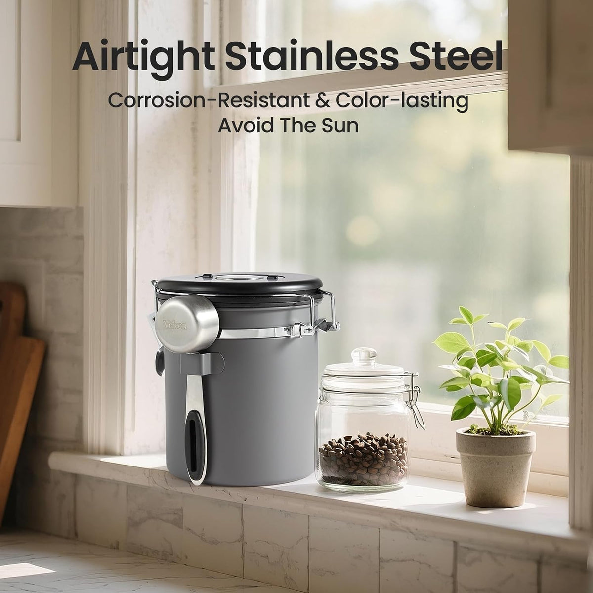 Coffee Canister, Airtight Stainless Steel Food Storage Container,16OZ