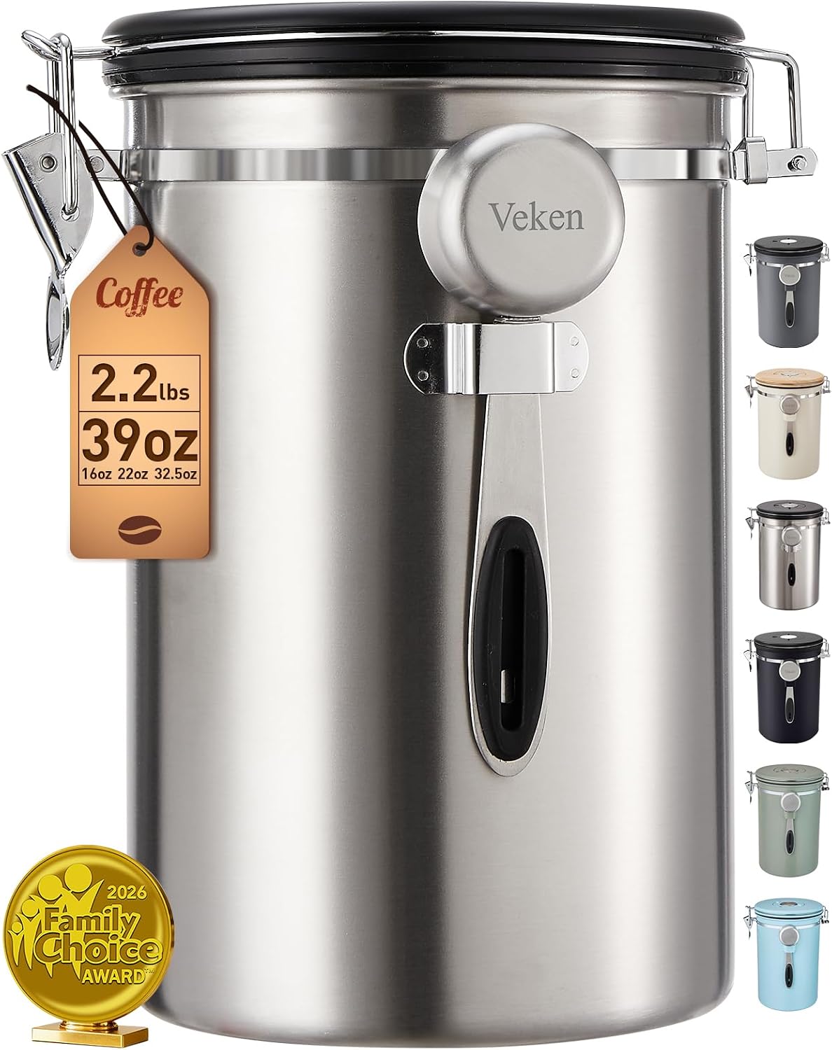 Coffee Canister, Airtight Stainless Steel Food Storage Container,16OZ