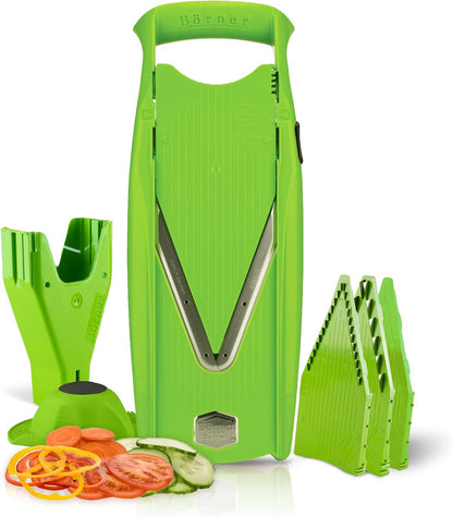 Swissmar VPower V-Slicer Mandoline – Professional Kitchen Tool with Adjustable Thickness – Precision Food Slicer for Vegetables, Julienne, Shredding – Includes Safety Holder & Inserts - White