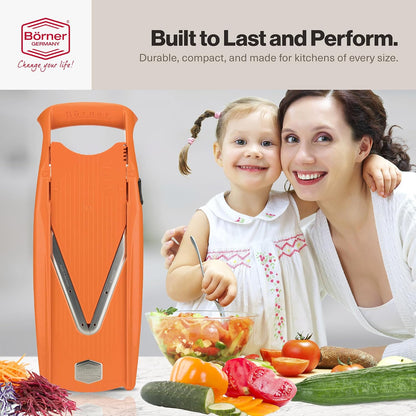 Swissmar VPower V-Slicer Mandoline – Professional Kitchen Tool with Adjustable Thickness – Precision Food Slicer for Vegetables, Julienne, Shredding – Includes Safety Holder & Inserts - White