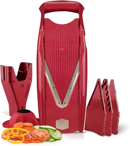 Swissmar VPower V-Slicer Mandoline – Professional Kitchen Tool with Adjustable Thickness – Precision Food Slicer for Vegetables, Julienne, Shredding – Includes Safety Holder & Inserts - White