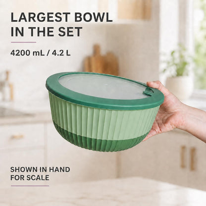 Dora Plastic Mixing Bowls with Lids, 8-Piece Airtight Leak-Proof Nesting BPA-Free Prep Bowl Set for Kitchen & Food Storage, Large 4200ml Capacity, Microwave & Dishwasher Safe(Black)