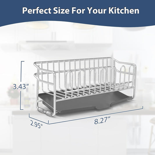 304 Stainless Steel Sponge Holder for Kitchen Sink(8.27x2.95x3.43) | Compact Sink Caddy with 4 Non-Slip Silicone Pads, Easy to Clean Rustproof 304 Steel, Kitchen Essentials, No-Tools Design