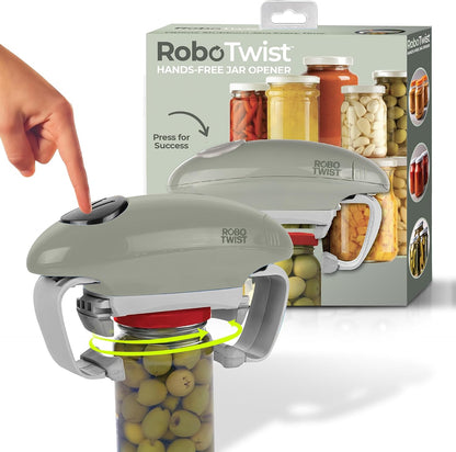 Electric Jar Opener for Weak Hands - Robotwist Higher Torque Automatic Bottle & Lid Opener for Seniors with Arthritis, Hands-Free Battery Operated, Fits 1.2-3.5" Jars, Deluxe Model, Sage Green
