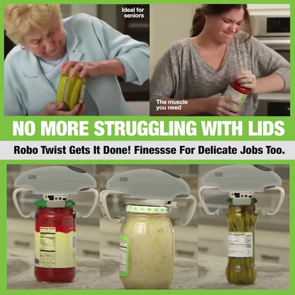 Electric Jar Opener for Weak Hands - Robotwist Higher Torque Automatic Bottle & Lid Opener for Seniors with Arthritis, Hands-Free Battery Operated, Fits 1.2-3.5" Jars, Deluxe Model, Sage Green