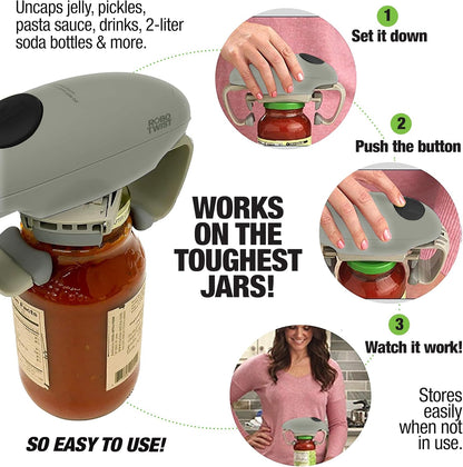 Electric Jar Opener for Weak Hands - Robotwist Higher Torque Automatic Bottle & Lid Opener for Seniors with Arthritis, Hands-Free Battery Operated, Fits 1.2-3.5" Jars, Deluxe Model, Sage Green
