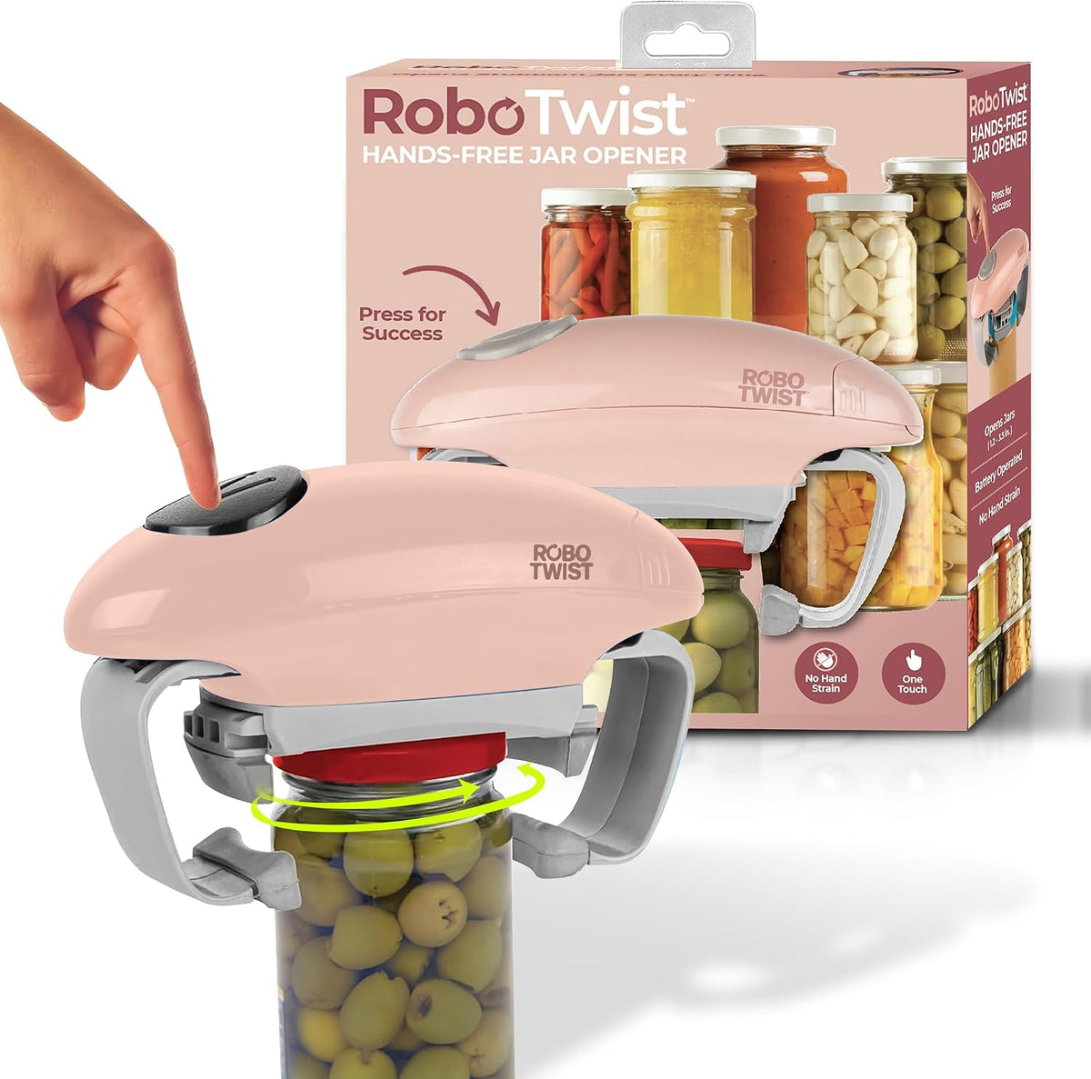 Electric Jar Opener for Weak Hands - Robotwist Higher Torque Automatic Bottle & Lid Opener for Seniors with Arthritis, Hands-Free Battery Operated, Fits 1.2-3.5" Jars, Deluxe Model, Sage Green