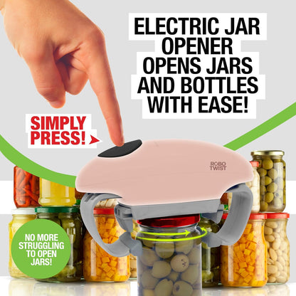 Electric Jar Opener for Weak Hands - Robotwist Higher Torque Automatic Bottle & Lid Opener for Seniors with Arthritis, Hands-Free Battery Operated, Fits 1.2-3.5" Jars, Deluxe Model, Sage Green