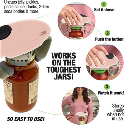 Electric Jar Opener for Weak Hands - Robotwist Higher Torque Automatic Bottle & Lid Opener for Seniors with Arthritis, Hands-Free Battery Operated, Fits 1.2-3.5" Jars, Deluxe Model, Sage Green
