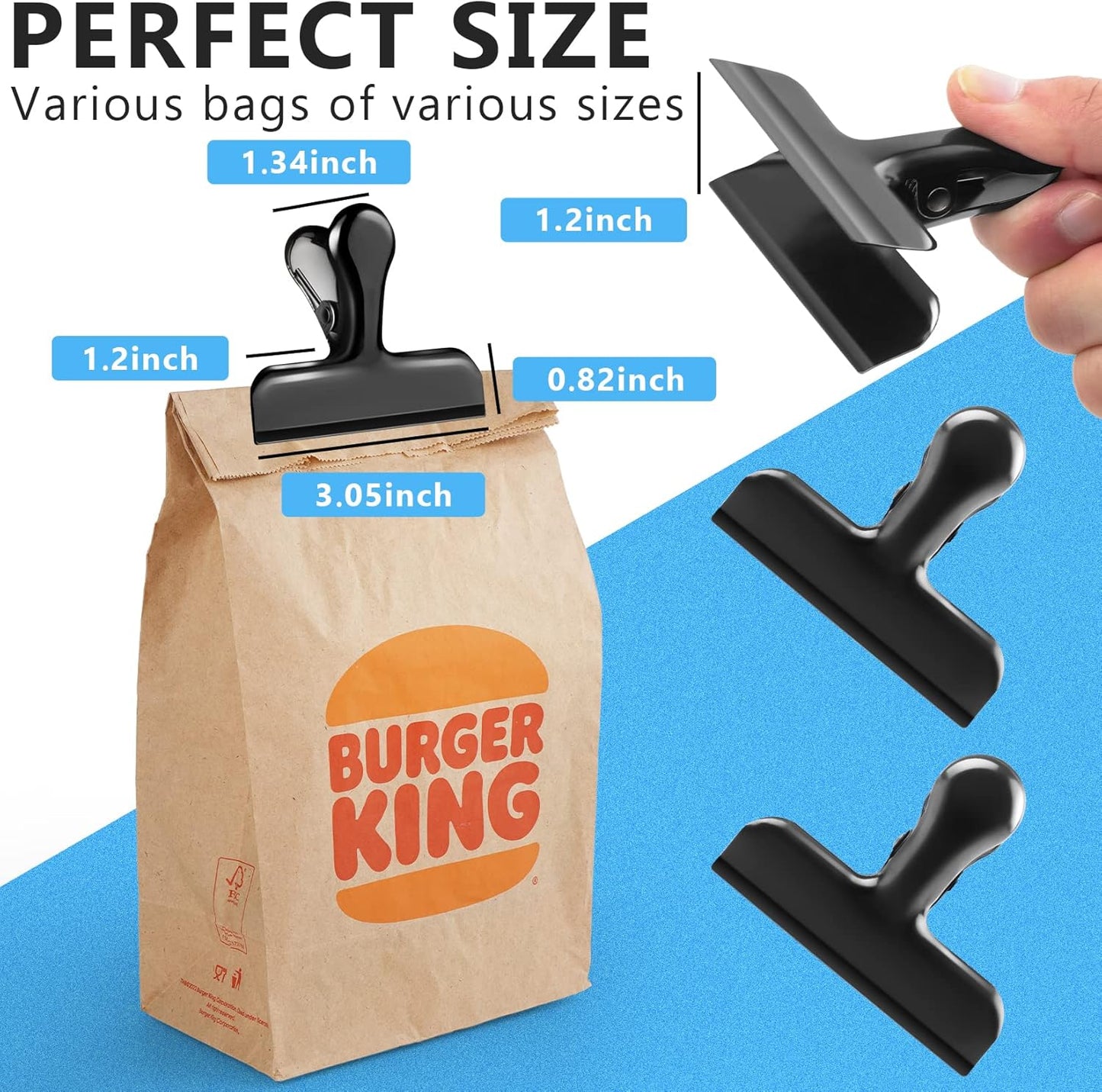 8 Pack Chip Clips, Black Bag Clips for Home Pantry Use | Food Bag Clips for Food and Other Packages, Clothes Pins Chips, Snack, Kitchen, Refrigerator, Garden, Sewing, Fabric