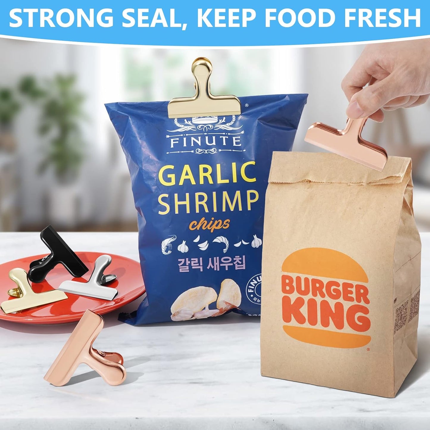 8 Pack Chip Clips, Black Bag Clips for Home Pantry Use | Food Bag Clips for Food and Other Packages, Clothes Pins Chips, Snack, Kitchen, Refrigerator, Garden, Sewing, Fabric