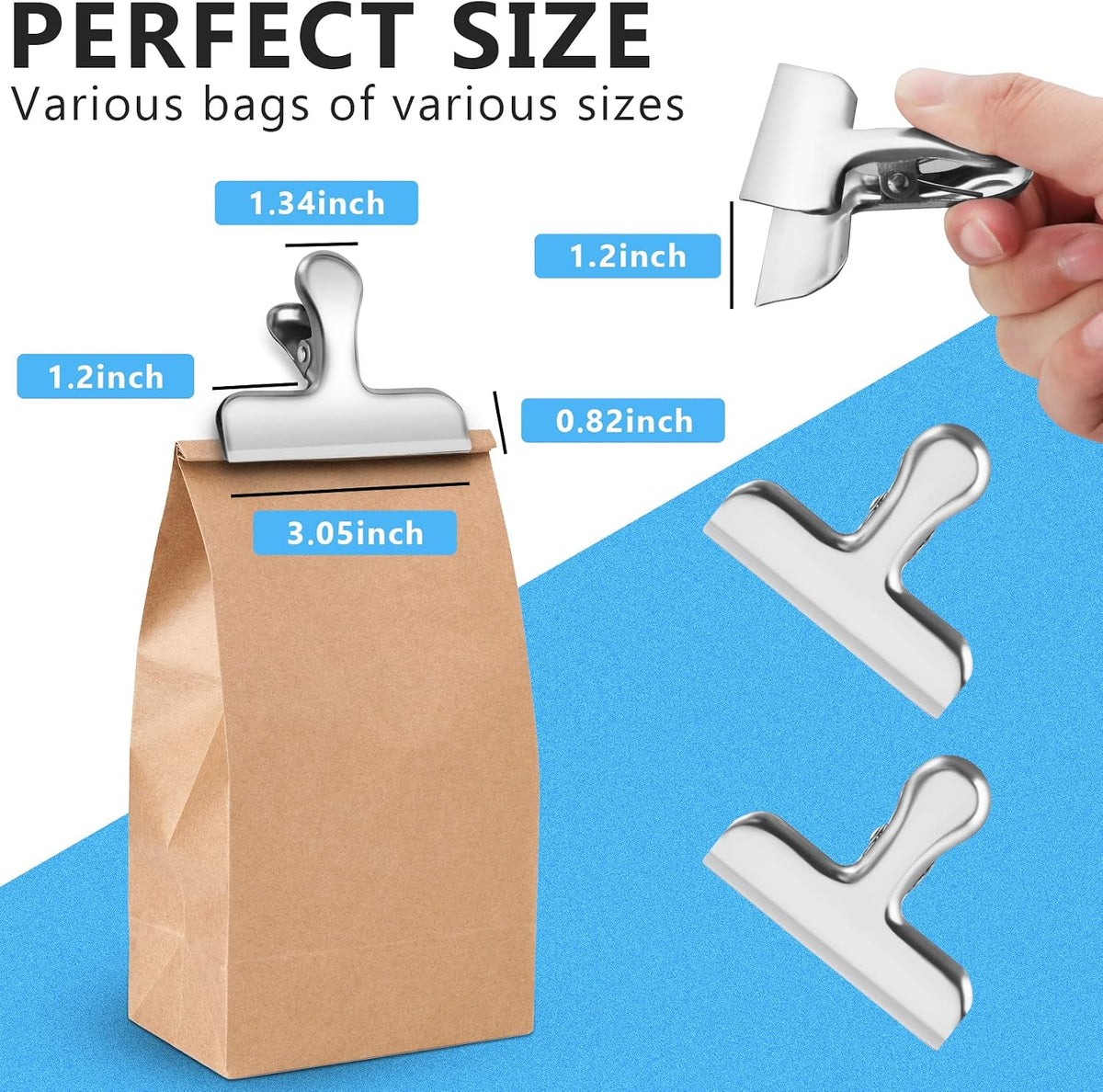 8 Pack Chip Clips, Black Bag Clips for Home Pantry Use | Food Bag Clips for Food and Other Packages, Clothes Pins Chips, Snack, Kitchen, Refrigerator, Garden, Sewing, Fabric