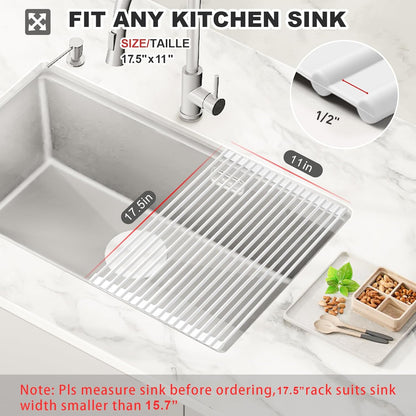 Roll Up Dish Drying Rack, Silicone Wrapped Over The Sink Dish Rack Foldable Dish Drainer Anti-Slip Dish Racks for Kitchen Counter, Multipurpose Kitchen Sink Drying Rack, 18" x 13", Black