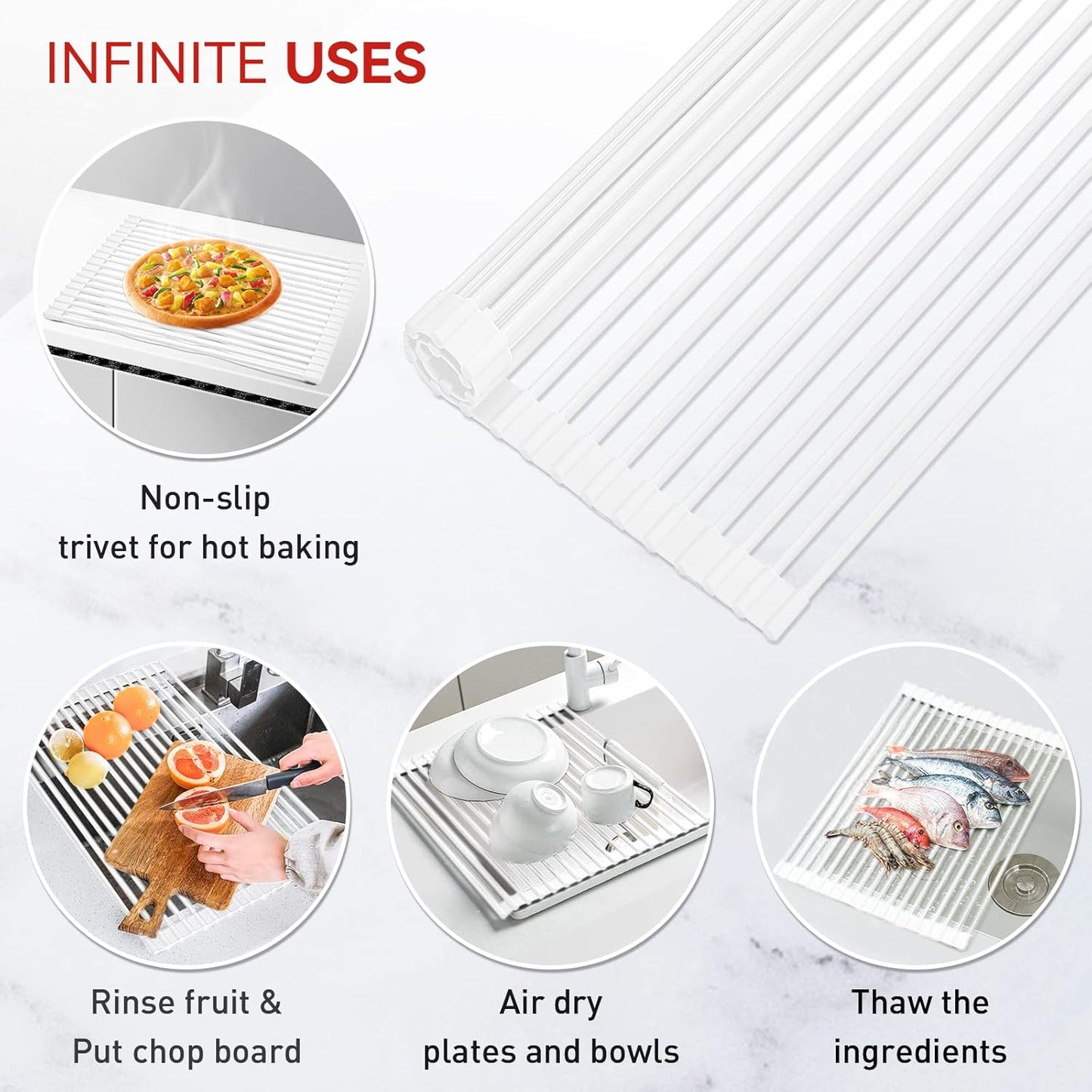 Roll Up Dish Drying Rack, Silicone Wrapped Over The Sink Dish Rack Foldable Dish Drainer Anti-Slip Dish Racks for Kitchen Counter, Multipurpose Kitchen Sink Drying Rack, 18" x 13", Black