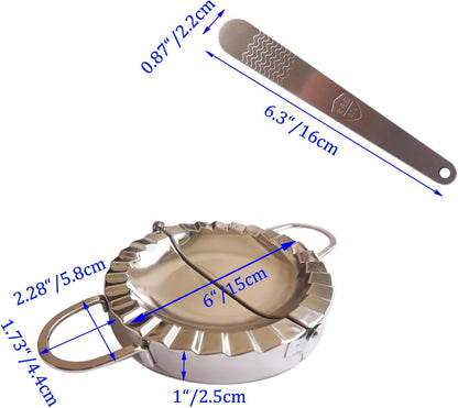 6 Inch Large Dumpling Maker, Stainless Steel Empanda Press Mold | Empanada Maker Mold with Stuffing Spoon, 2-in-1 Dough Cutter Pastry Tools for Ravioli, Pierogi, Pastelitos, Calzone, Turnover