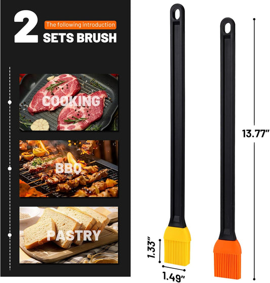 14in 2 Tone Silicone Basting Brush, Non-Slip Long Handle | Grill Brush with Non Slip Grip Long Handle, Kitchen Brush for BBQ, Grilling, Baking, Roasting, Saucing